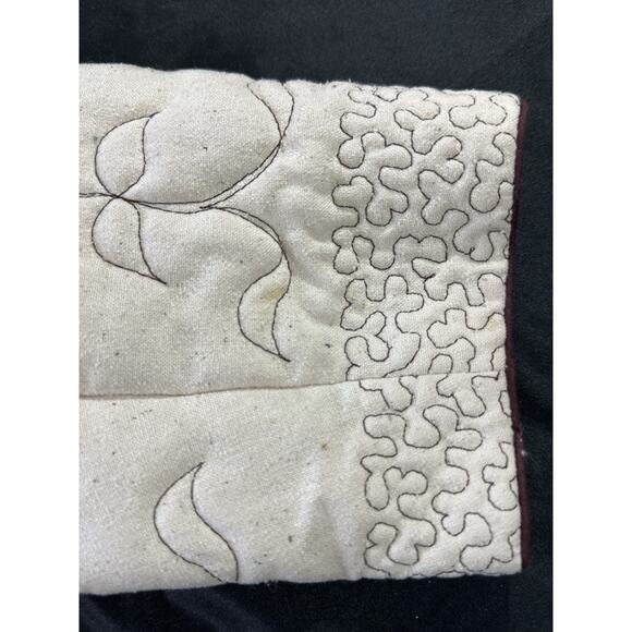 Peony Brand 100% Noil Silk Quilted Jacket XL Beige Floral Embroidered China - Picture 7 of 9